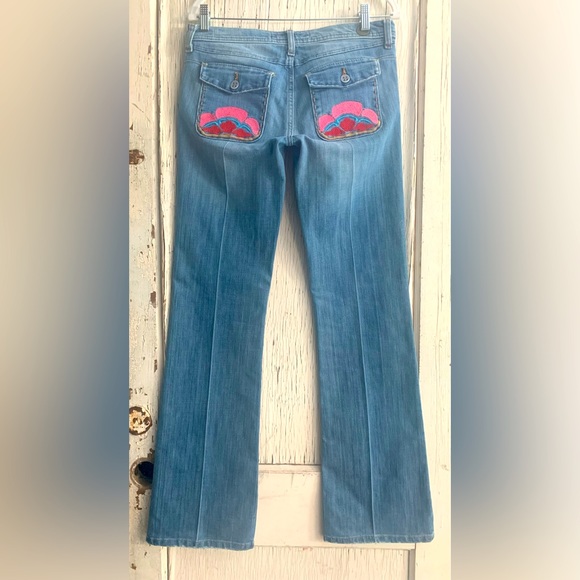 🌻INDIE Denim Jeans with Embroidered Abstract Design on Back pockets! VINTAGE - Picture 6 of 6
